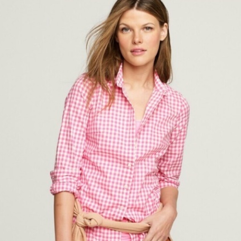 J.Crew pink gingham button down xs